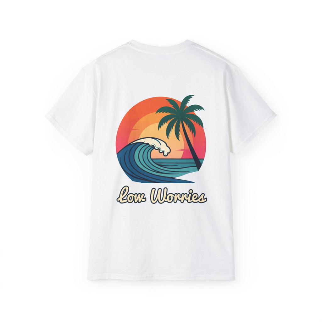 Exclusive first 50 shirts - Low Worries Vintage Surf Beach Tee — Retro Palm Tree Sunset T-Shirt