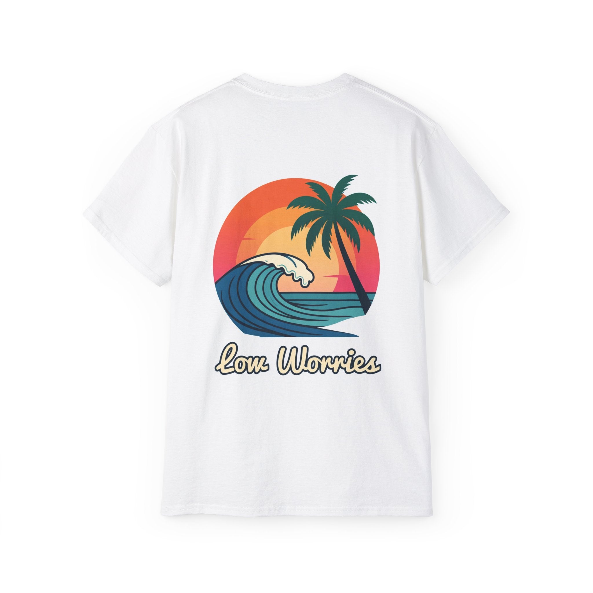 Exclusive first 50 shirts - Low Worries Vintage Surf Beach Tee — Retro Palm Tree Sunset T-Shirt